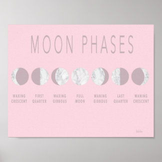 Roze marmer Moon Phases Poster