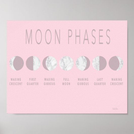 Roze marmer Moon Phases Poster (Voorkant)