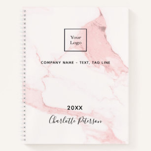 Roze marmer naam elegante bedrijfslogo notitieboek