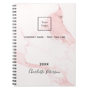 Roze marmer naam elegante bedrijfslogo notitieboek