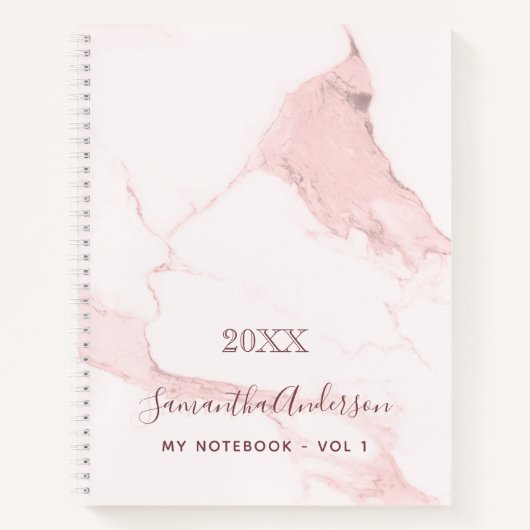 Roze marmer naam elegante zakelijkheid notitieboek (Voorkant)