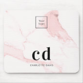 Roze marmer name initialen business logo muismat (Voorkant)