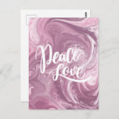 Roze marmer Peace Love Briefkaart Designer (Voorkant / Achterkant)