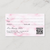 Roze marmer QR code business gift certificaat (Achterkant)