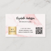 Roze marmer qr code corporate logo klantenkaartje (Achterkant)