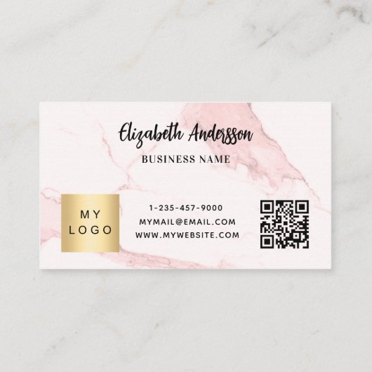 Roze marmer qr code corporate logo klantenkaartje (Achterkant)