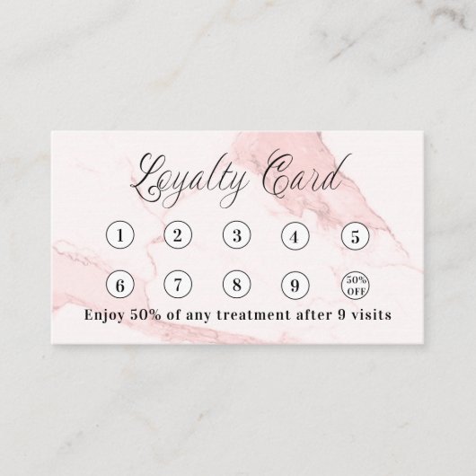 Roze marmer qr code corporate logo klantenkaartje (Voorkant)