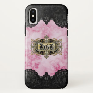 roze marmer Romantic Monogram iPhone X Hoesje