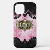  roze marmer Romantic Monogram Case-Mate iPhone Case (Achterkant)
