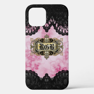  roze marmer Romantic Monogram Case-Mate iPhone Case
