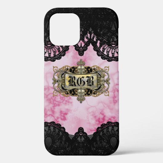  roze marmer Romantic Monogram Case-Mate iPhone Case (Achterkant)