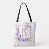 Roze marmer Rose Bouquet Monogram Tote Bag (Achterkant)