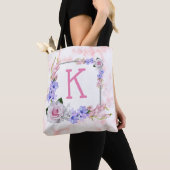 Roze marmer Rose Bouquet Monogram Tote Bag (Dichtbij)