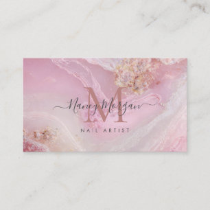 Roze Marmer Roze Goud Monogram Nagelstylist Visitekaartje