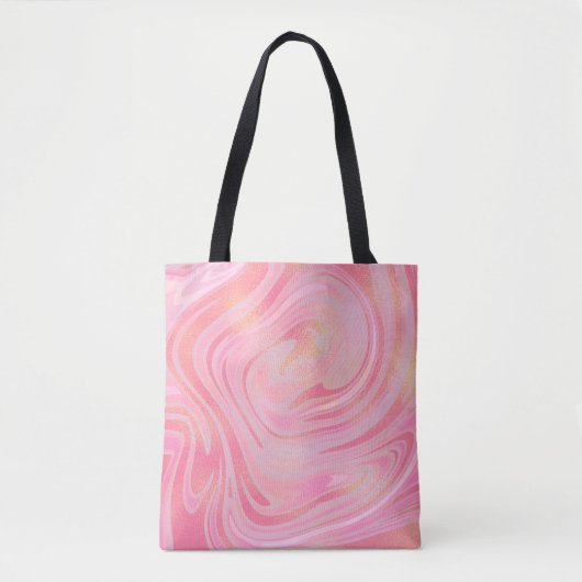 Roze marmer Swirl & Gold Glitter Patroon Tote Bag (Voorkant)