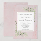 Roze Marmer Verander de datum Groene Bladeren Save The Date (Voorkant / Achterkant)