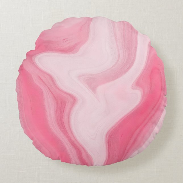 Roze Marmer Wervelend Patroon – Esthetisch Abstrac Rond Kussen (Voorkant)