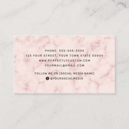 Roze marmer witte grenselegant minimalistisch logo visitekaartje (Achterkant)