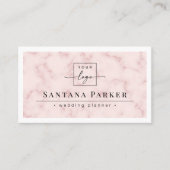 Roze marmer witte grenselegant minimalistisch logo visitekaartje (Voorkant)