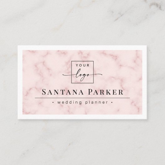 Roze marmer witte grenselegant minimalistisch logo visitekaartje (Voorkant)