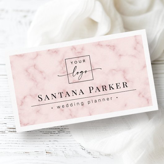 Roze marmer witte grenselegant minimalistisch logo visitekaartje