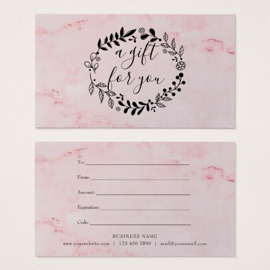 Roze marmer Woodland Garland Gift Certificate Visitekaartje (Voorkant /achterkant)