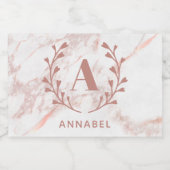 Roze marmer Wreath Vrijgezellenfeest Monogram Mini Sparkling Wijnetiket (Enkel label)