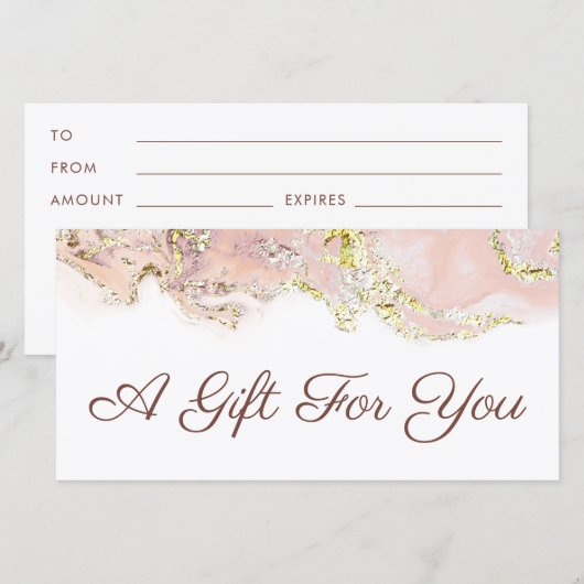 roze marmerdesign cadeaubon (Voorkant / Achterkant)