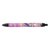 Roze Marmeren Abstracte Monogram Zwarte Inkt Pen (Voorkant)