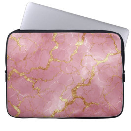 Roze marmeren achtergrond met gouden aders laptop sleeve