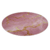 Roze marmeren achtergrond met gouden aders snijplank (Hoek)