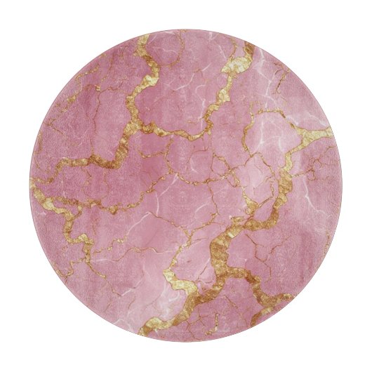 Roze marmeren achtergrond met gouden aders snijplank (Voorkant)