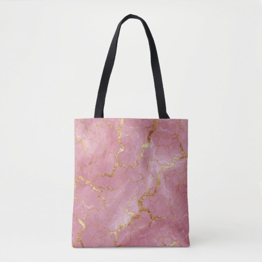 Roze marmeren achtergrond met gouden aders tote bag (Voorkant)