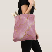 Roze marmeren achtergrond met gouden aders tote bag (Dichtbij)