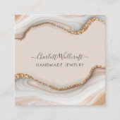 Roze Marmeren Agaat Goud Glitter Handgemaakte Sier Vierkante Visitekaartje (Voorkant)