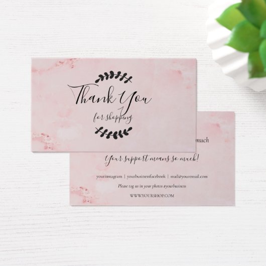 Roze Marmeren Bedankt Voor Winkelen Kortingkaart Visitekaartje (Bureau)