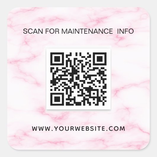 Roze marmeren bedrijfs QR-code onderhoud Vierkante Sticker (Voorkant)