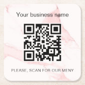 Roze marmeren bedrijfsbar restaurant qr-code kartonnen onderzetters (Voorkant)