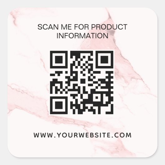 Roze marmeren bedrijfsinformatie qr code vierkante sticker (Voorkant)