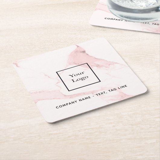 Roze marmeren bedrijfslogo elegant modern kartonnen onderzetters (Schuin)