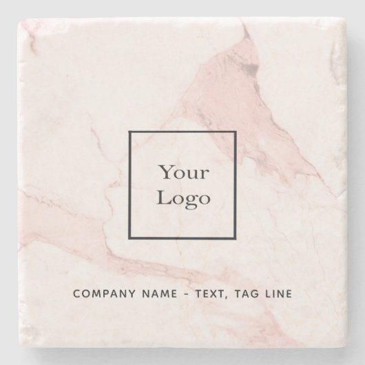Roze marmeren bedrijfslogo elegant modern stenen onderzetter (Voorkant)