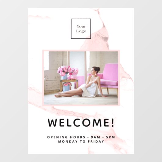 Roze marmeren bedrijfslogo foto welkom raamsticker (Vel)