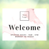 Roze marmeren bedrijfslogo welkom raamsticker (Vel 3)