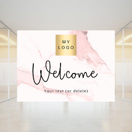 Roze marmeren bedrijfslogo welkom raamsticker