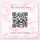 Roze marmeren bedrijfsnaam qr-code kartonnen onderzetters (Voorkant)