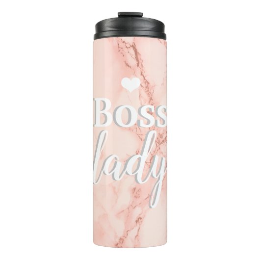 Roze Marmeren Boss Lady Thermosbeker (Voorkant)