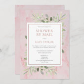 Roze marmeren bruidsdouche per post groene bladere kaart (Voorkant / Achterkant)