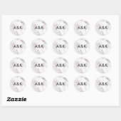 Roze marmeren bruiloft monogram stickers (Vel)