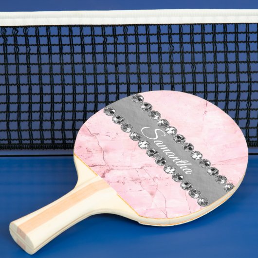 Roze Marmeren Diamant Bling Gepersonaliseerd Tafeltennisbatje (Insitu)