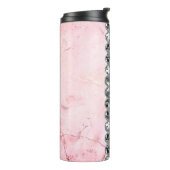 Roze Marmeren Diamant Bling Gepersonaliseerd Thermosbeker (Gedraaid links)